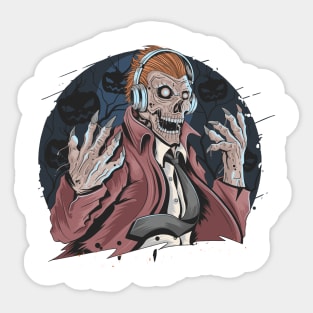 Scary Zombie DJ Halloween Design Sticker